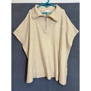 H&M Poncho Women's M/L Cream Recycled Material Soft Zip Neck Collar Ribbed NWT